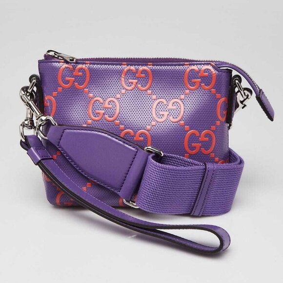 Gucci Purple/Orange GG Perforated Leather Crossbody Bag - Picture 1 of 10